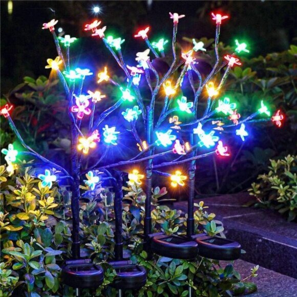 New 4 Pack 80 LED Waterproof Solar Flower Lights for Yard, Pathway & Lawn Decor